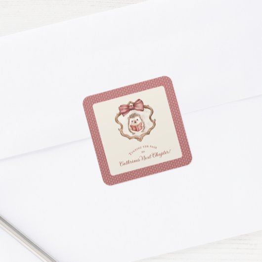 Watercolor Hedgehog Reading Book Baby Shower  スクエアシール