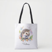 Watercolor Hedgehog Woodland Animal Personalized トートバッグ (正面)