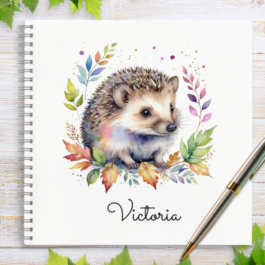 Watercolor Hedgehog Woodland Animal Personalized ノートブック