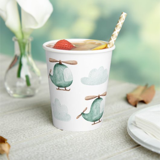 Watercolor Helicopter | Baby Shower or Birthday 紙コップ (インサイチュ)