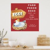 Watercolor Hen Farm Fresh Eggs Poster ポスター (キッチン)