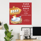 Watercolor Hen Farm Fresh Eggs Poster ポスター (ホームオフィス)
