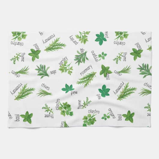 Watercolor Herbs Kitchen Hand Towel キッチンタオル (横)