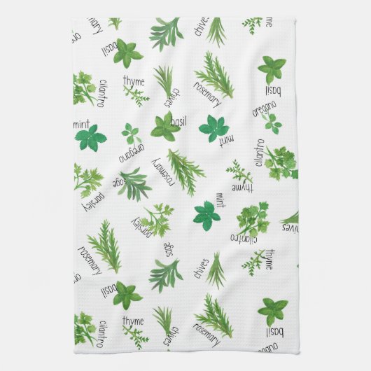 Watercolor Herbs Kitchen Hand Towel キッチンタオル (縦)