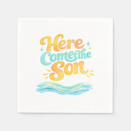 Watercolor Here Comes the Son Baby Shower Napkins スタンダードカクテルナプキン