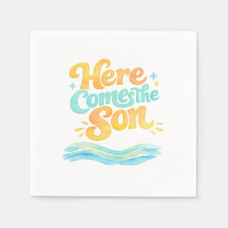 Watercolor Here Comes the Son Baby Shower Napkins スタンダードカクテルナプキン