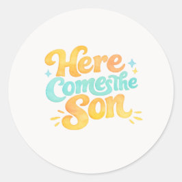 Watercolor Here Comes the Son Baby Shower Stickers ラウンドシール