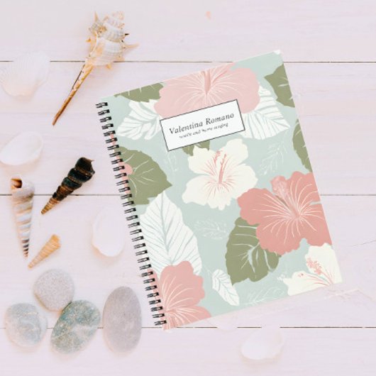 Watercolor Hibiscus Flowers tropical Personalized ノートブック