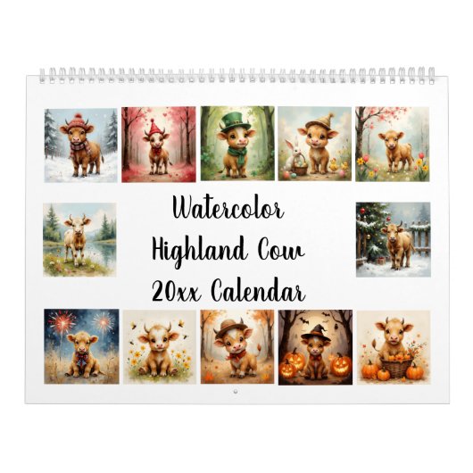 Watercolor Highland Cow 20xx カレンダー (カバー)