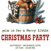 Watercolor highland cow festive holiday invite 招待状