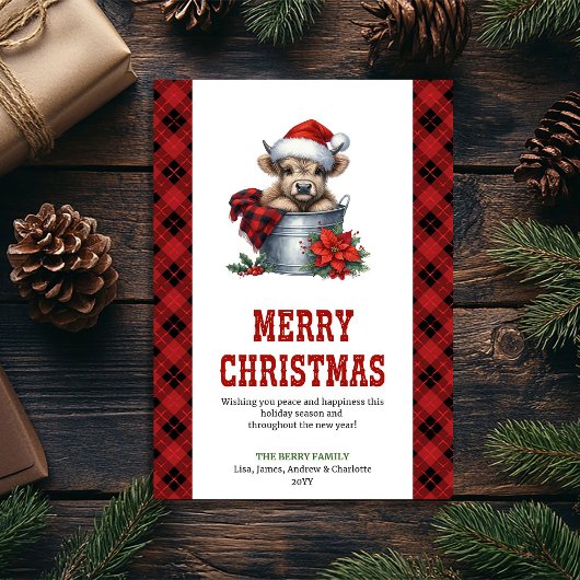 Watercolor highland cow holiday greeting card シーズンカード