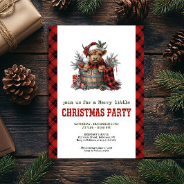 Watercolor highland cow red poinsettia invitation 招待状