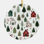 Watercolor Holiday Pattern Christmas Ornament セラミックオーナメント (正面)