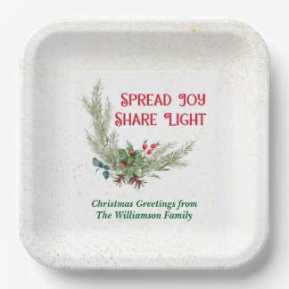 Watercolor Holly Berries Bouquet Christmas ペーパープレート