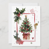 Watercolor Holly Berries Christmas Tree Holiday シーズンカード (正面)