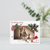 Watercolor Holly Berries Christmas Tree Holiday ポストカード (スタンド正面)