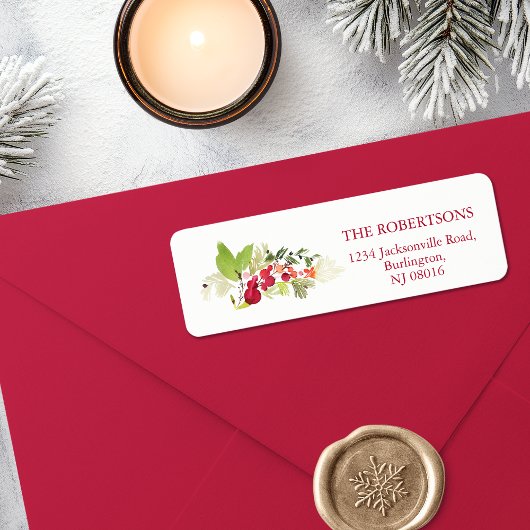 Watercolor Holly Berry Christmas Address Label ラベル