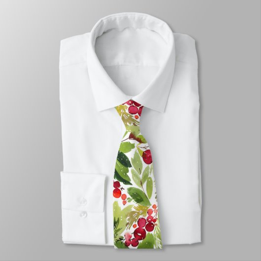 Watercolor Holly Berry Christmas Neck Tie ネクタイ (タイ)