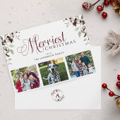 Watercolor Holly Berry Family Photo Christmas Card シーズンカード