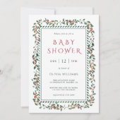 Watercolor Holly Berry Frame Baby Shower 招待状 (正面)