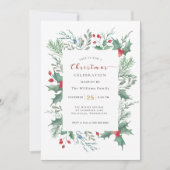Watercolor  Holly Christmas Celebration Invitation 招待状 (正面)