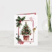 Watercolor Holly Christmas Tree Holiday Card シーズンカード (正面)