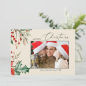 Watercolor Holly Family Photo Christmas シーズンカード (スタンド正面)