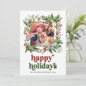Watercolor Holly Frame Photo Christmas Happy シーズンカード (スタンド正面)