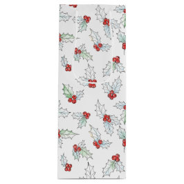 Watercolor Holly Leaves and Red Berries Christmas ワインギフトバッグ
