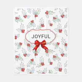 Watercolor Holly Leaves and Red Berries Custom  フリースブランケット