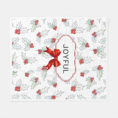 Watercolor Holly Leaves and Red Berries Custom  フリースブランケット (正面(横))