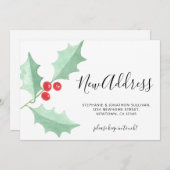 Watercolor Holly New Address Christmas Moving 案内状 (正面/裏面)