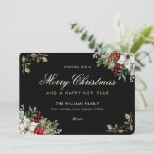 Watercolor Holly Red Berries White Poinsettia シーズンカード (スタンド正面)