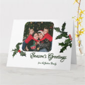 Watercolor Holly with Berries Photo Christmas カード (黄色い花)