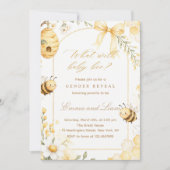 Watercolor Honey Bee Floral Neutral Gender Reveal 招待状 (正面)