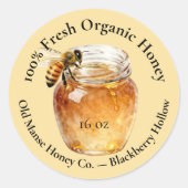 Watercolor Honey Bee Glass Jar Rustic Apiary Farm ラウンドシール (正面)