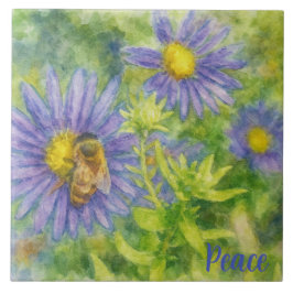 Watercolor Honeybee on Flowers タイル