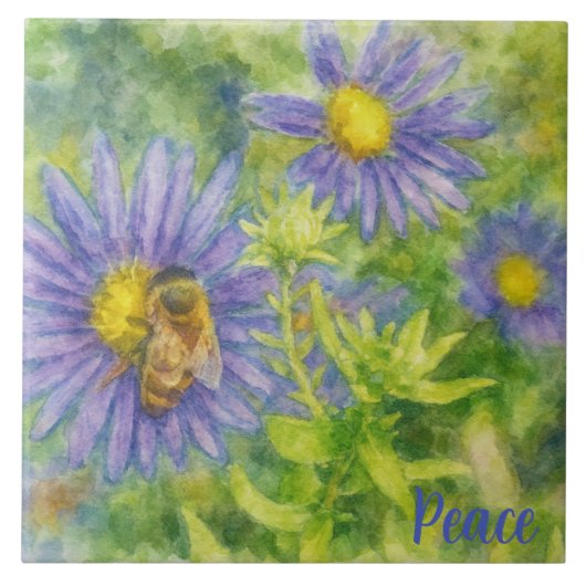 Watercolor Honeybee on Flowers タイル (正面)