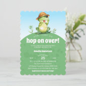 Watercolor Hop On Over Cute Frog Baby Shower 招待状 (スタンド正面)