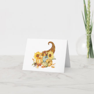 Watercolor Horn of Plenty with Pumpkins, Sunflower カード
