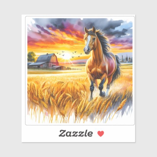 Watercolor Horse in Wheat Field シール (シート)