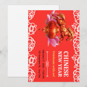 Watercolor Horse Jumping Red Lantern 招待状 (正面/裏面)