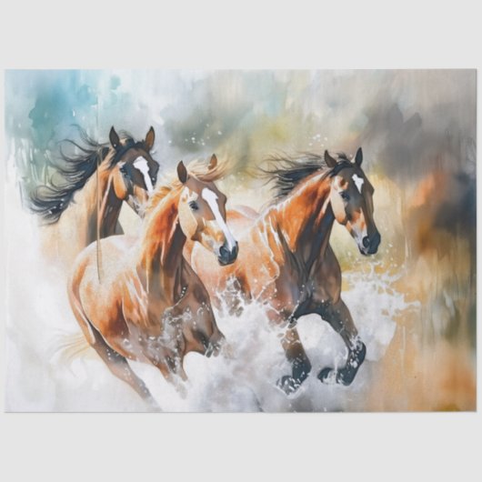 Watercolor Horses running Decoupage Tissue Paper 薄葉紙 (正面)