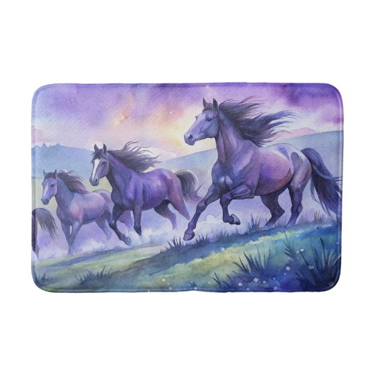 Watercolor Horses Running Kitchen Towel バスマット (正面)