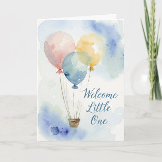 Watercolor Hot Air Balloon Baby Shower Card カード