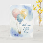 Watercolor Hot Air Balloon Baby Shower Card カード (黄色い花)