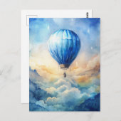 Watercolor Hot Air Balloon Peaceful Sky  ポストカード (正面/裏面)