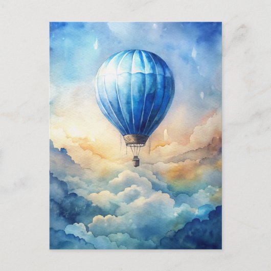 Watercolor Hot Air Balloon Peaceful Sky  ポストカード (正面)