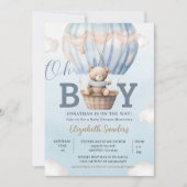 Watercolor Hot Air Balloon Teddy Bear Baby Shower 招待状 (正面)
