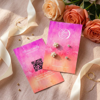 Watercolor Hot Pink and Orange Earrings Display 名刺